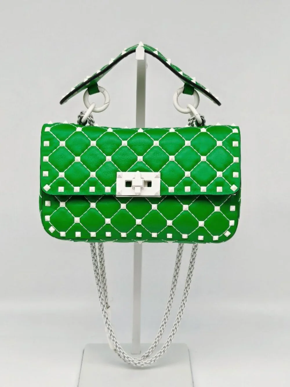 Valentino Garavani Green Roman Stud Shoulder Bag Leather Chain